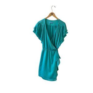 Antonio Melani Women's Wesley Green Satin Wrap Ruffle Sleeve Social Dress - 2